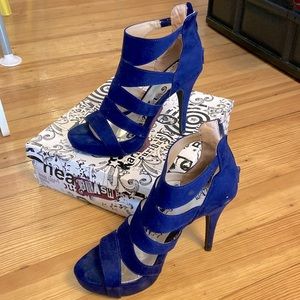BRASH Navy Cobalt Suede Strappy Sexy Stilettos